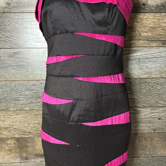 Scarlett Nite Black Pink One Shoulder Bandage Bodycon Midi Dress Size 6 Party - Picture 10 of 11